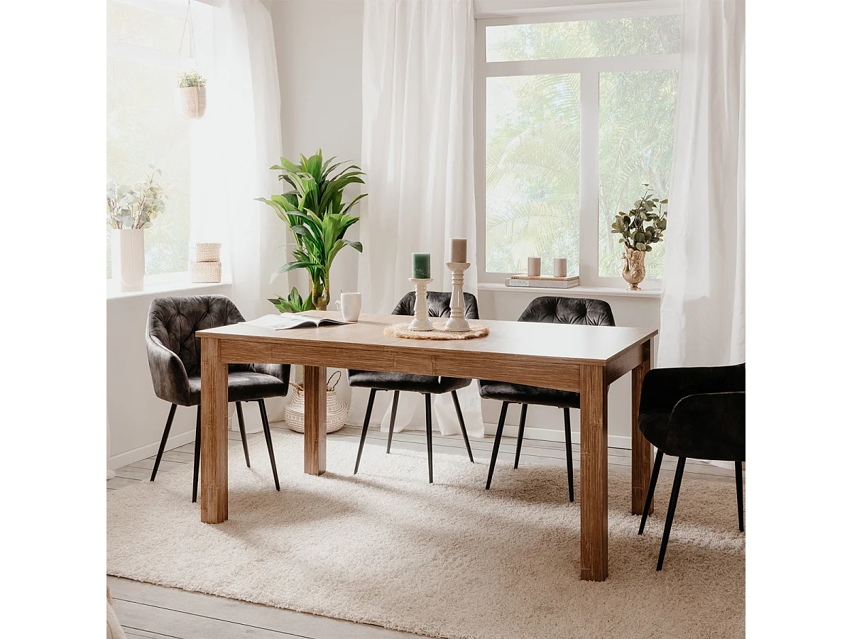 Table à manger extensible effet bambou 6/8 personnes 160/200 cm - Romi