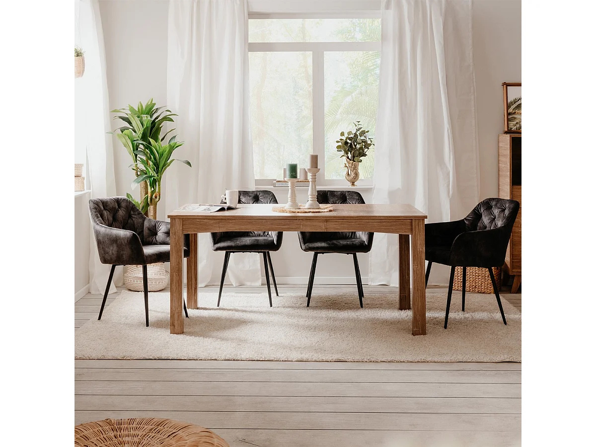 Table à manger extensible effet bambou 6/8 personnes 160/200 cm - Romi