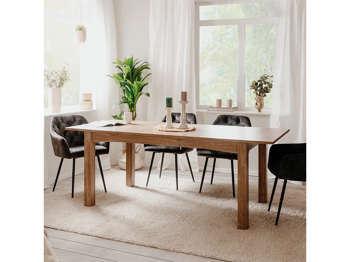 Table à manger extensible effet bambou 6/8 personnes 160/200 cm - Romi