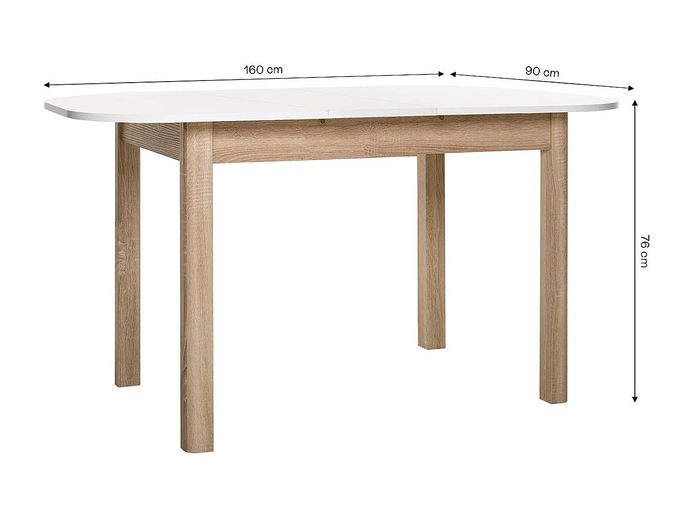 Table à manger extensible blanc/effet chêne 4/6 personnes 120/160 cm - Tori