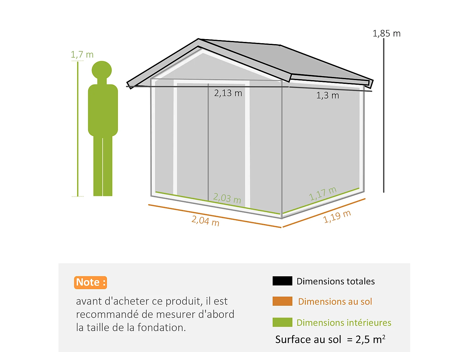 Abri de jardin - remise pour outils - cabanon porte verrouillable - dim. 213L x 130l x 185H cm - tôle d'acier vert pastel