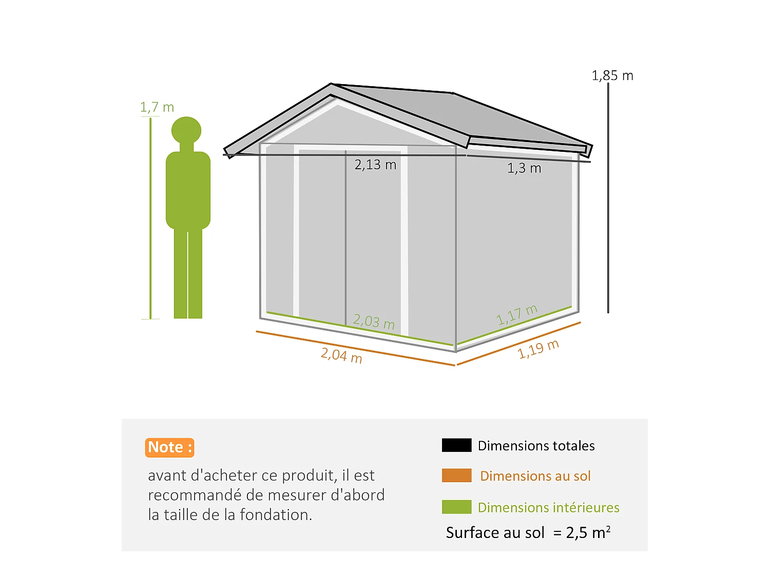 Abri de jardin - remise pour outils - cabanon porte verrouillable - dim. 213L x 130l x 185H cm - tôle d'acier vert pastel