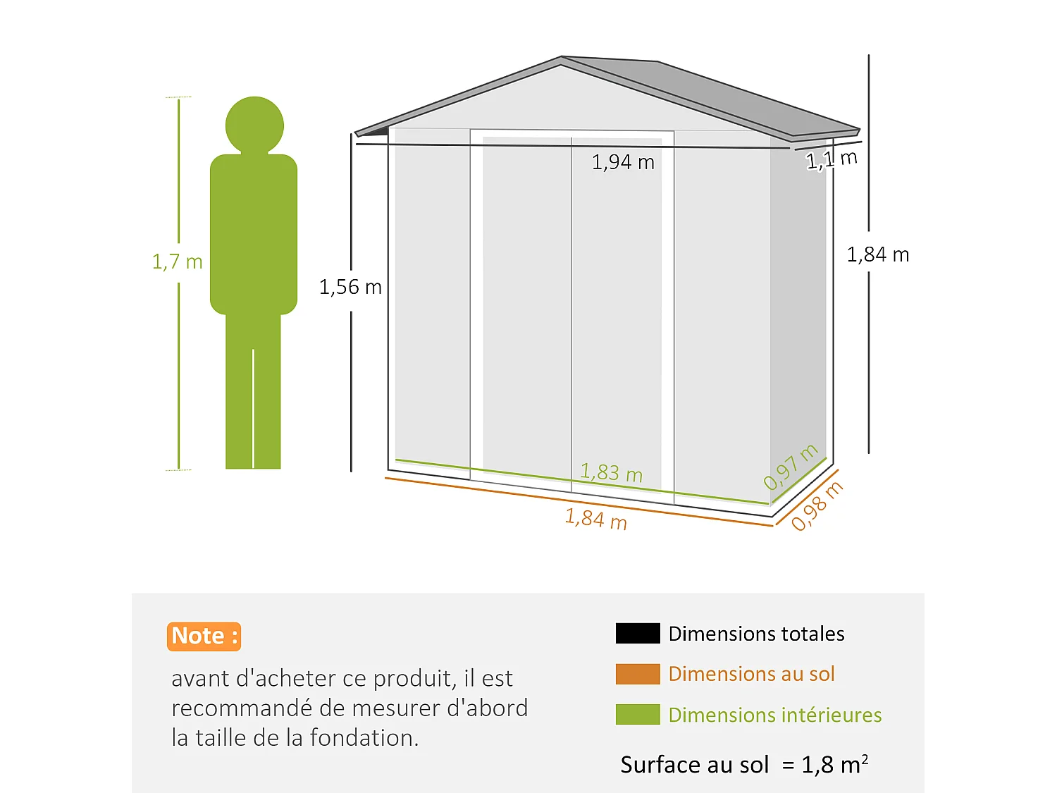 Abri de jardin - remise pour outils - cabanon porte verrouillable - dim. 194L x 110l x 184H cm - tôle d'acier anthracite