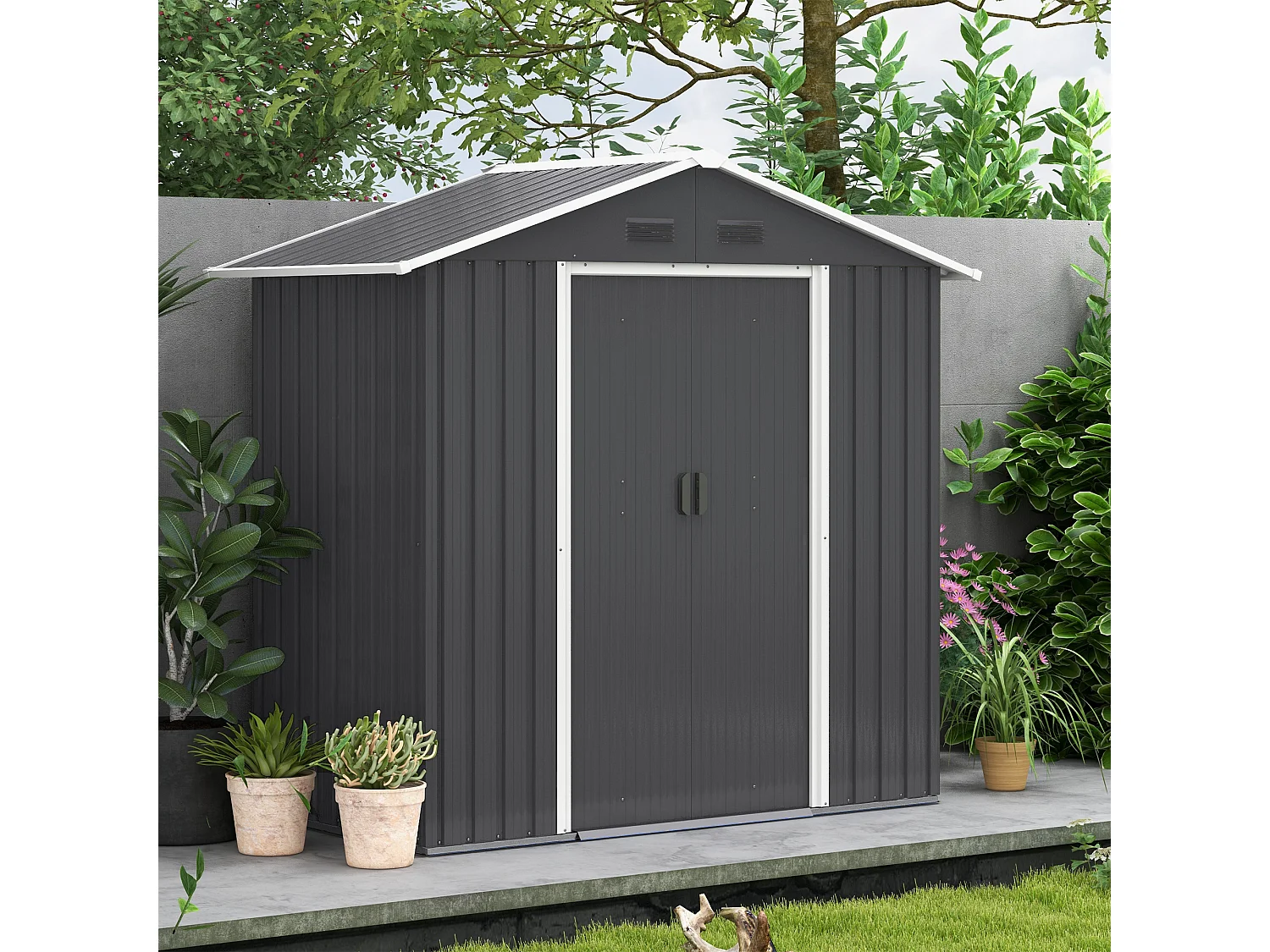 Abri de jardin - remise pour outils - cabanon porte verrouillable - dim. 194L x 110l x 184H cm - tôle d'acier anthracite