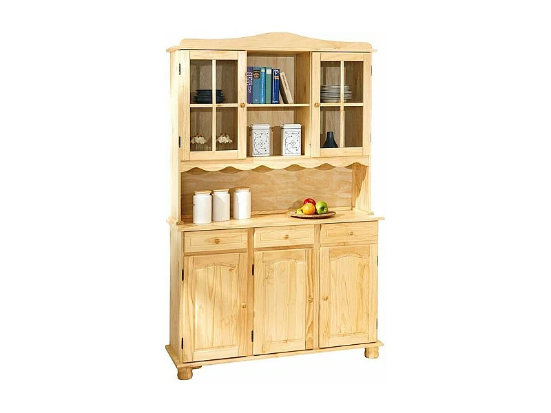 Vaisselier 3 Portes en Bois Massif "Alienor" 198cm Naturel