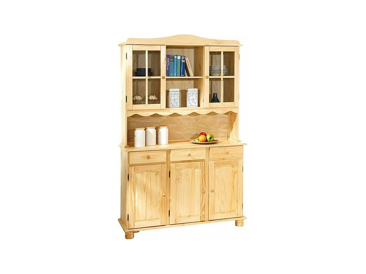Vaisselier 3 Portes en Bois Massif "Alienor" 198cm Naturel