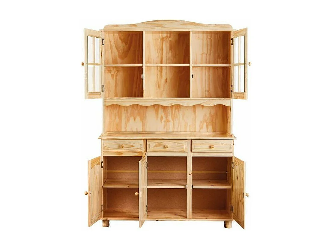 Vaisselier 3 Portes en Bois Massif "Alienor" 198cm Naturel