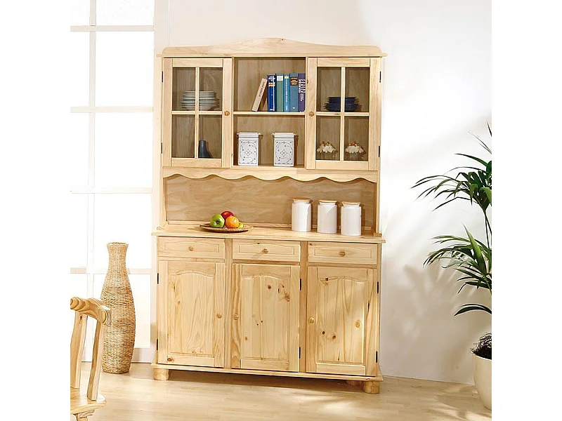 Vaisselier 3 Portes en Bois Massif "Alienor" 198cm Naturel