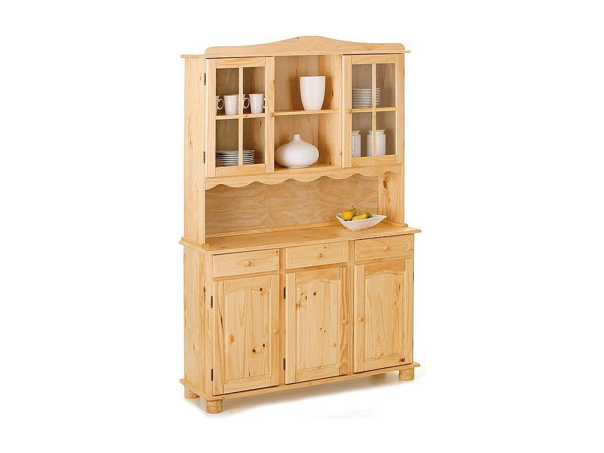 Vaisselier 3 Portes en Bois Massif "Alienor" 198cm Naturel