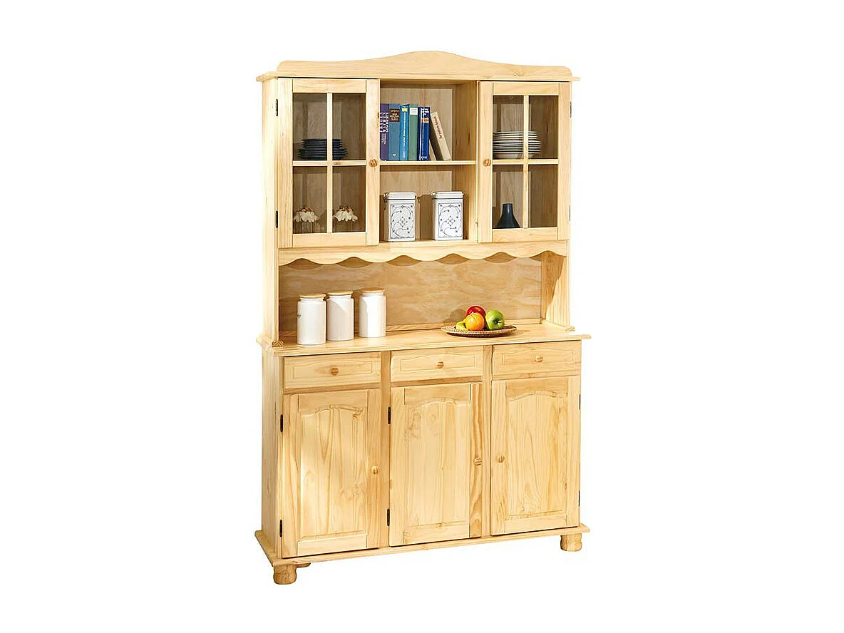 Vaisselier 3 Portes en Bois Massif "Alienor" 198cm Naturel