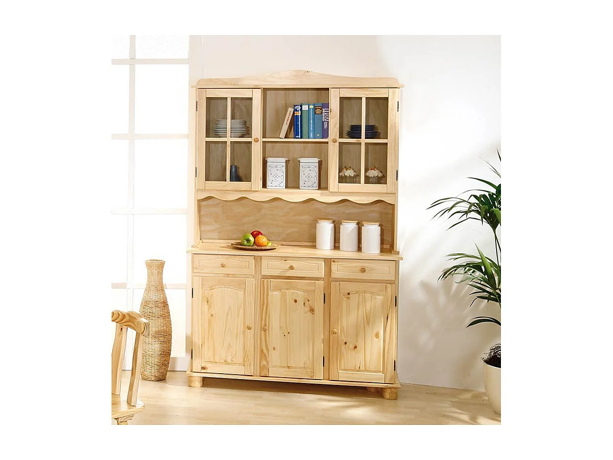 Vaisselier 3 Portes en Bois Massif "Alienor" 198cm Naturel