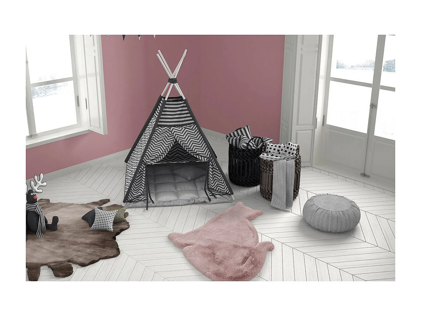 Tapis Déco Enfant "Lovely Cat" 81x90cm Rose