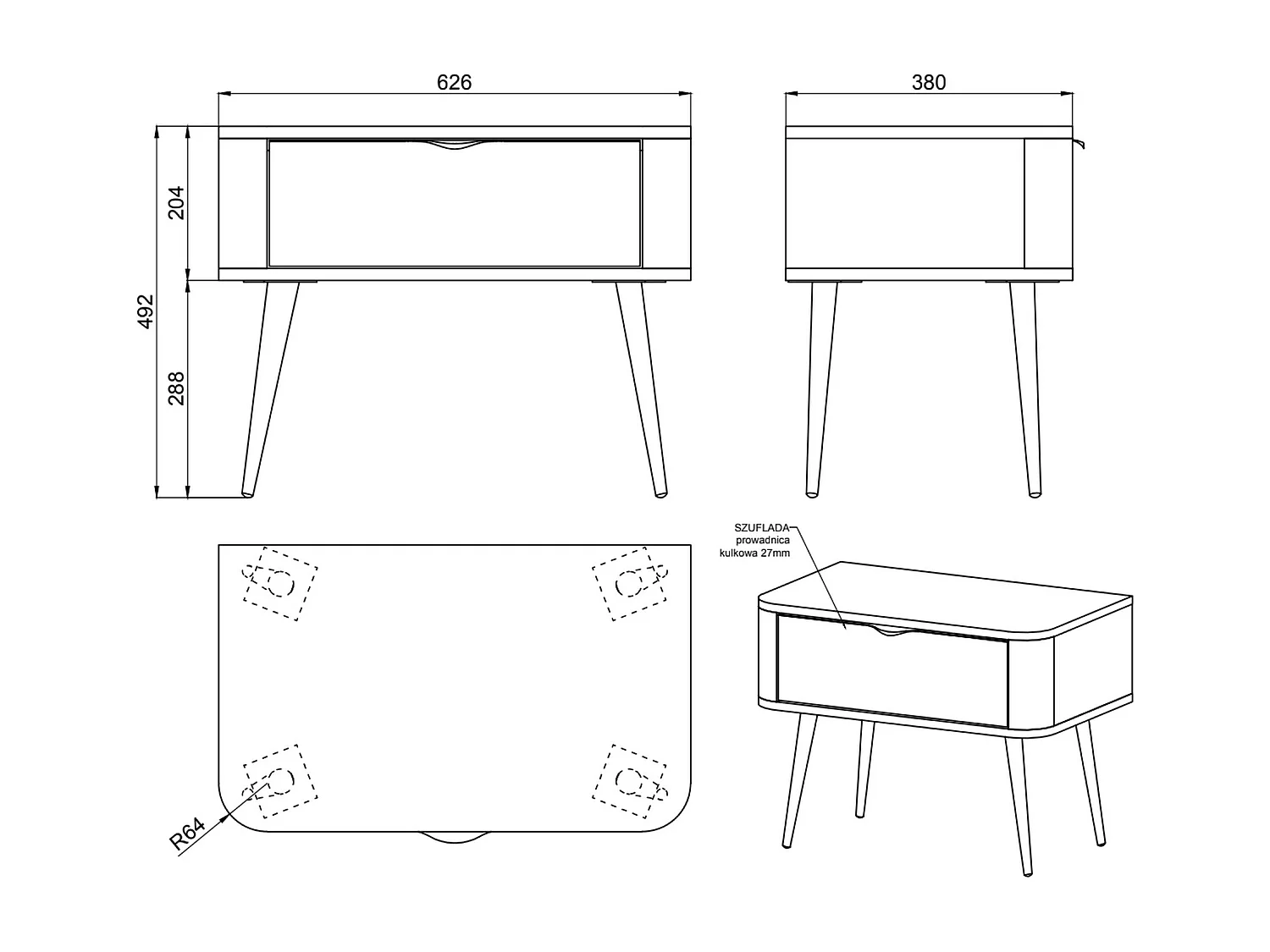 Comodino - 63 cm - con cassetto - beige - OVAL