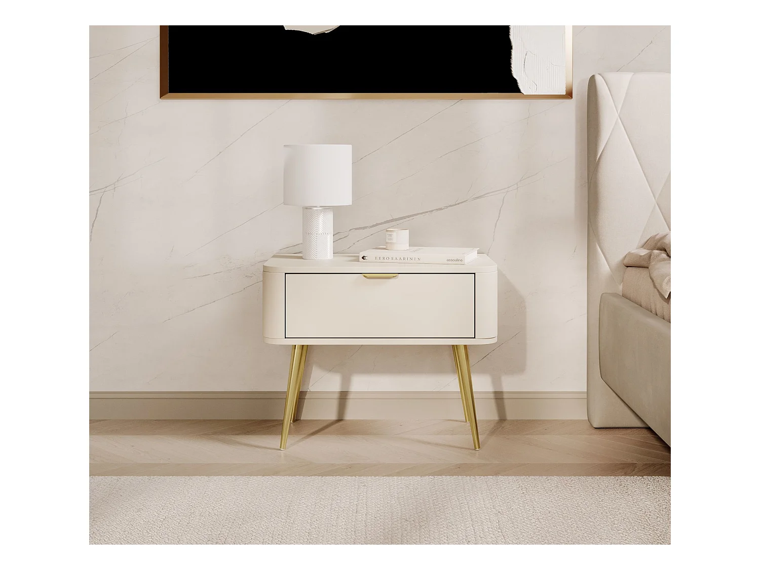 Table de chevet - avec tiroir - 63 cm - beige- OVAL