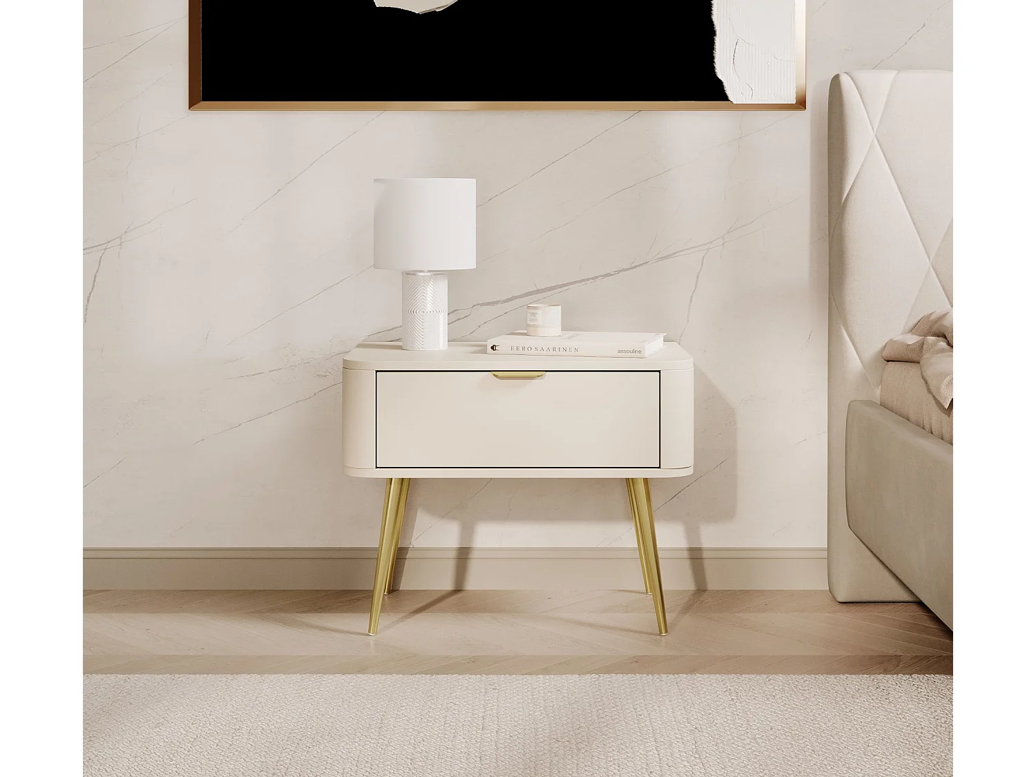 Nachttisch mit Schublade - Beige - 63 cm - OVAL