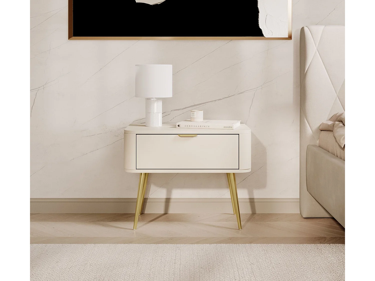 Table de chevet - avec tiroir - 63 cm - beige- OVAL