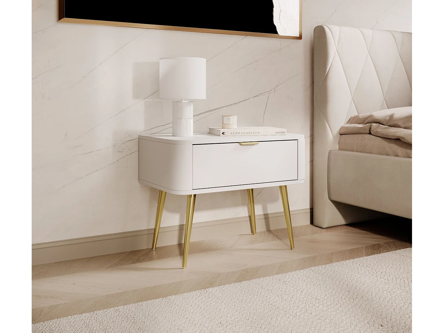 Nachtkastje - met lade - 63 cm - wit - OVAAL