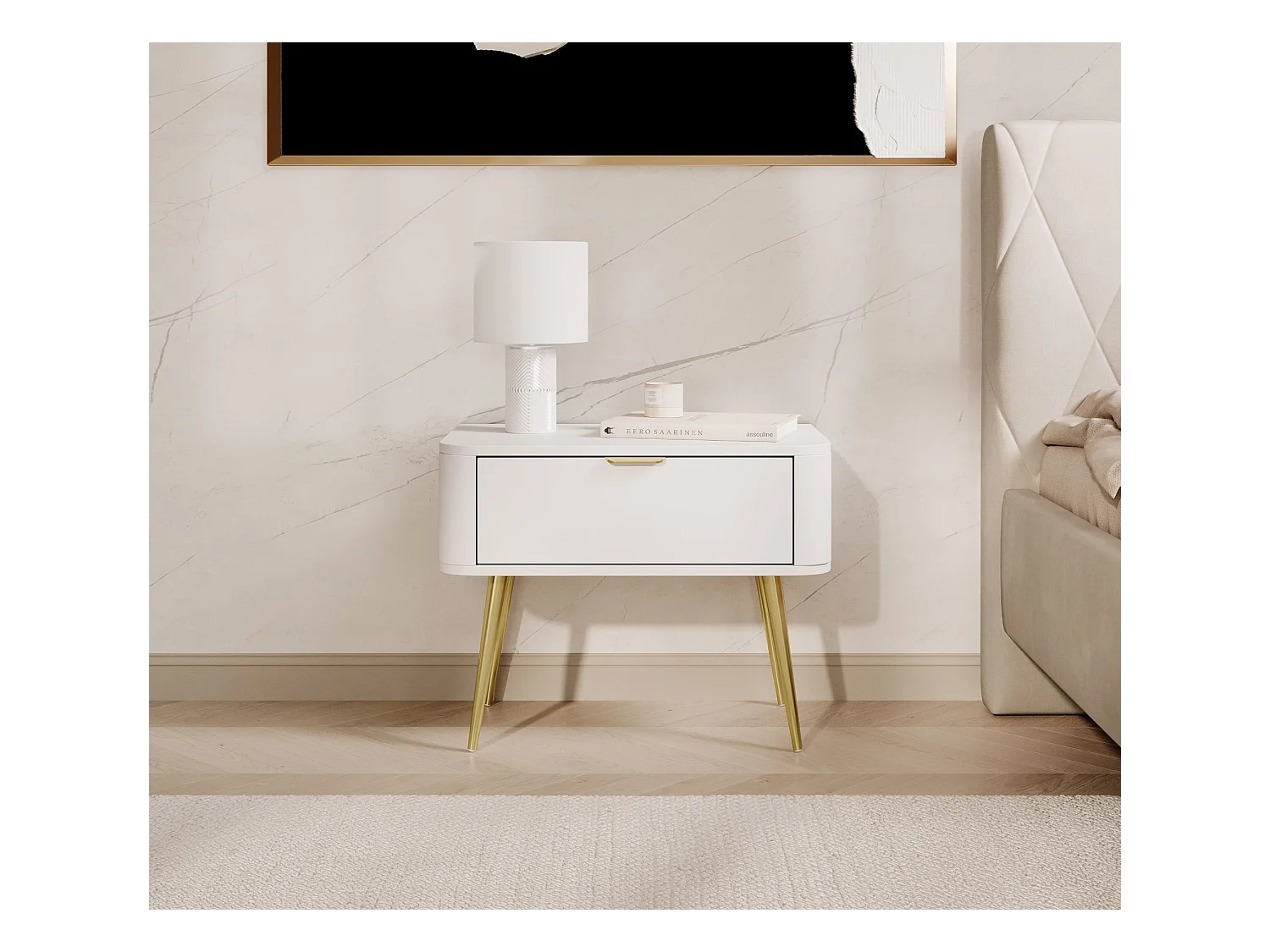 Table de chevet - avec tiroir - 63 cm - blanc - OVAL