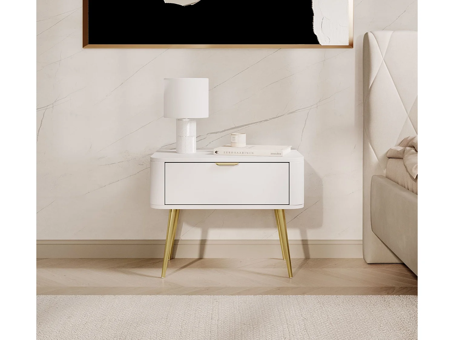 Table de chevet - avec tiroir - 63 cm - blanc - OVAL