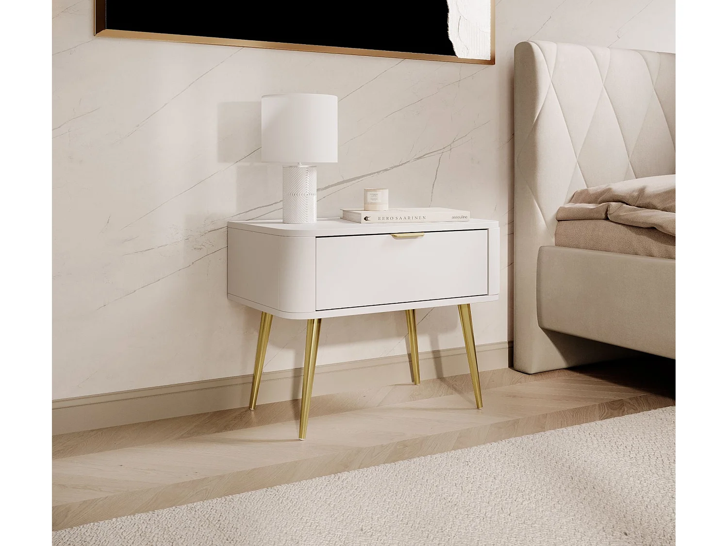 Table de chevet - avec tiroir - 63 cm - blanc - OVAL