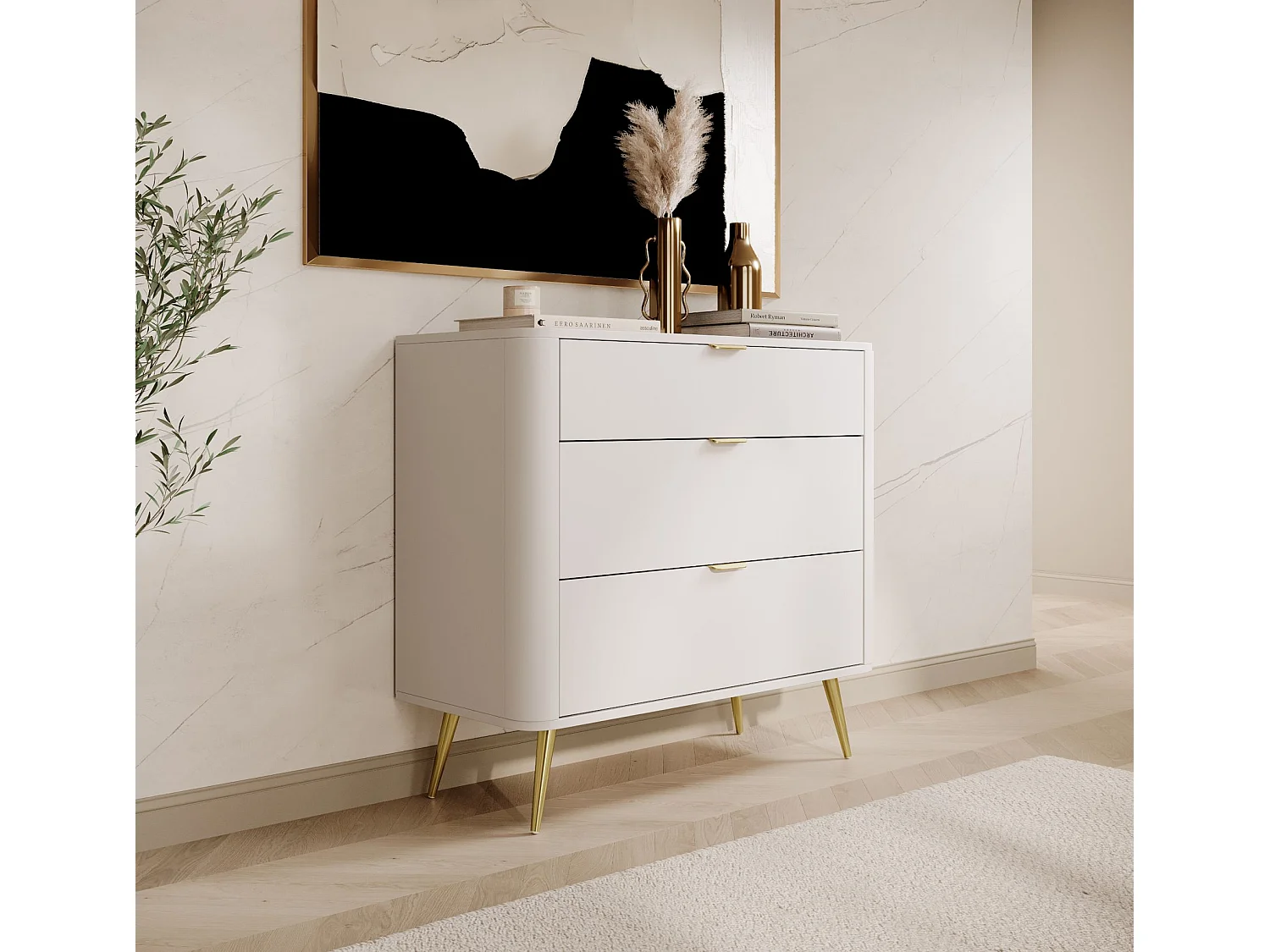 Kommode mit 3 Schubladen - Weiß - 92 cm - OVAL