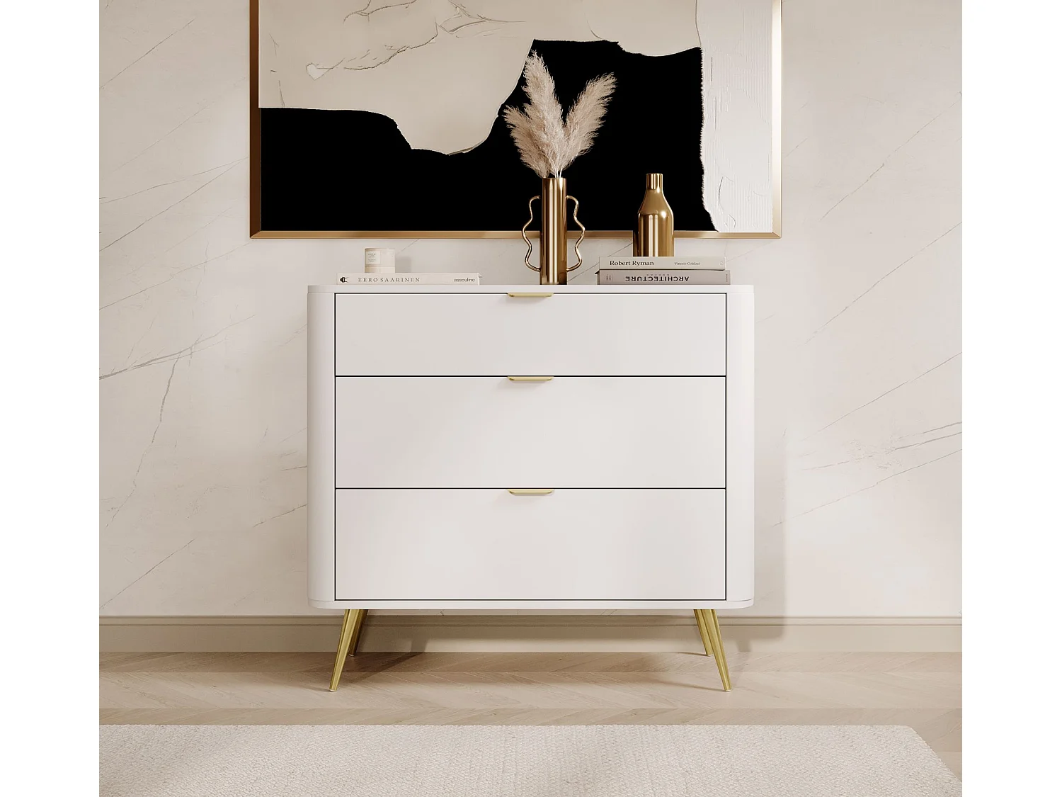 Kommode mit 3 Schubladen - Weiß - 92 cm - OVAL