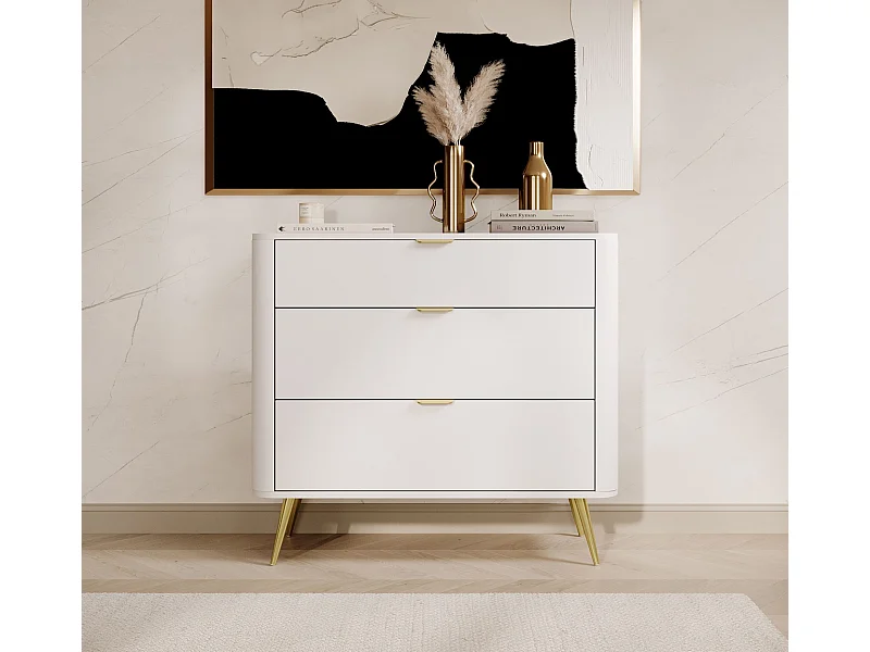 Kommode mit 3 Schubladen - Weiß - 92 cm - OVAL