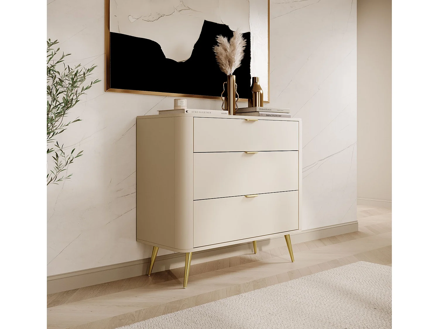 Kommode mit 3 Schubladen - Beige - 92 cm - OVAL