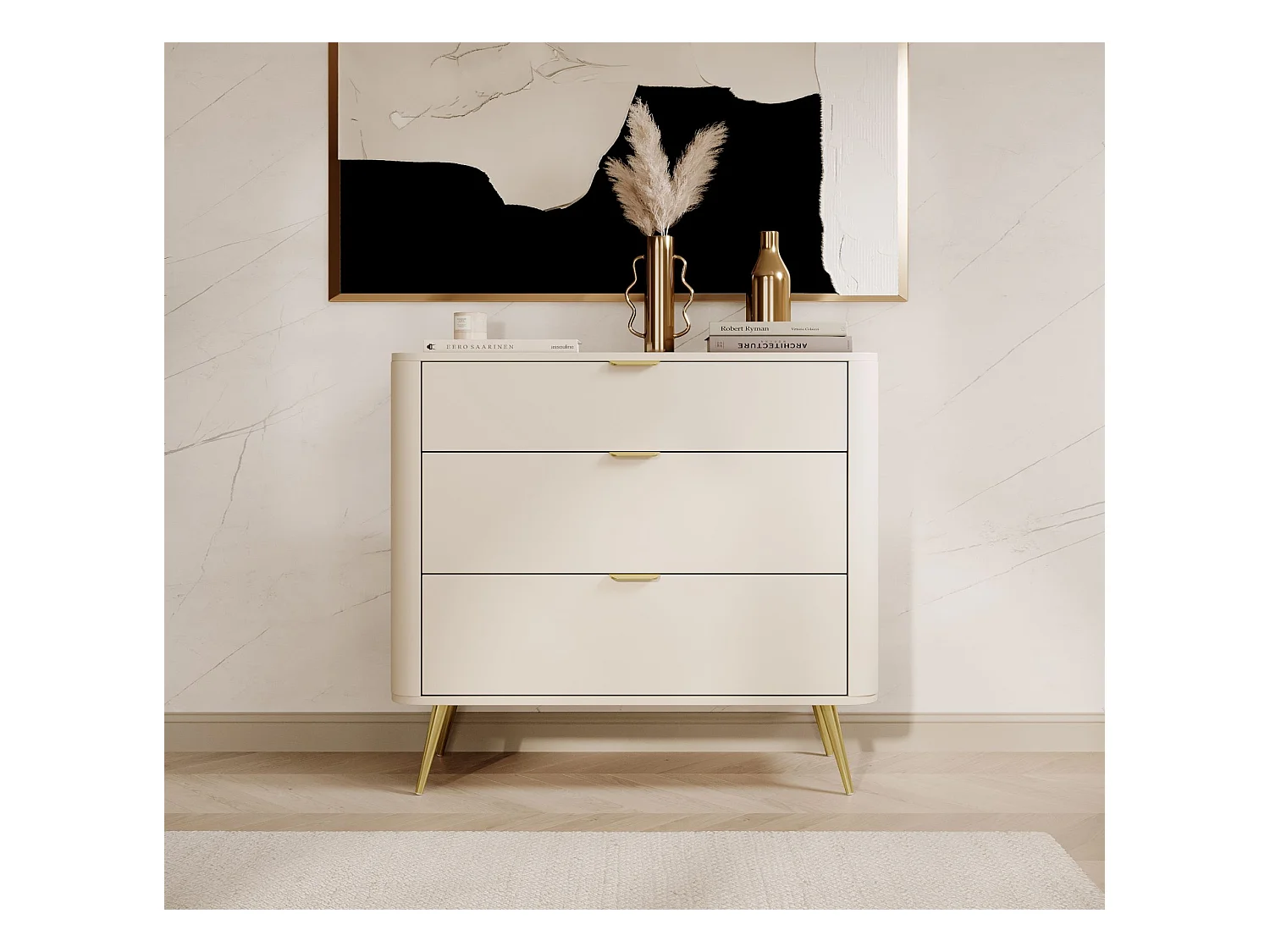 Kommode mit 3 Schubladen - Beige - 92 cm - OVAL