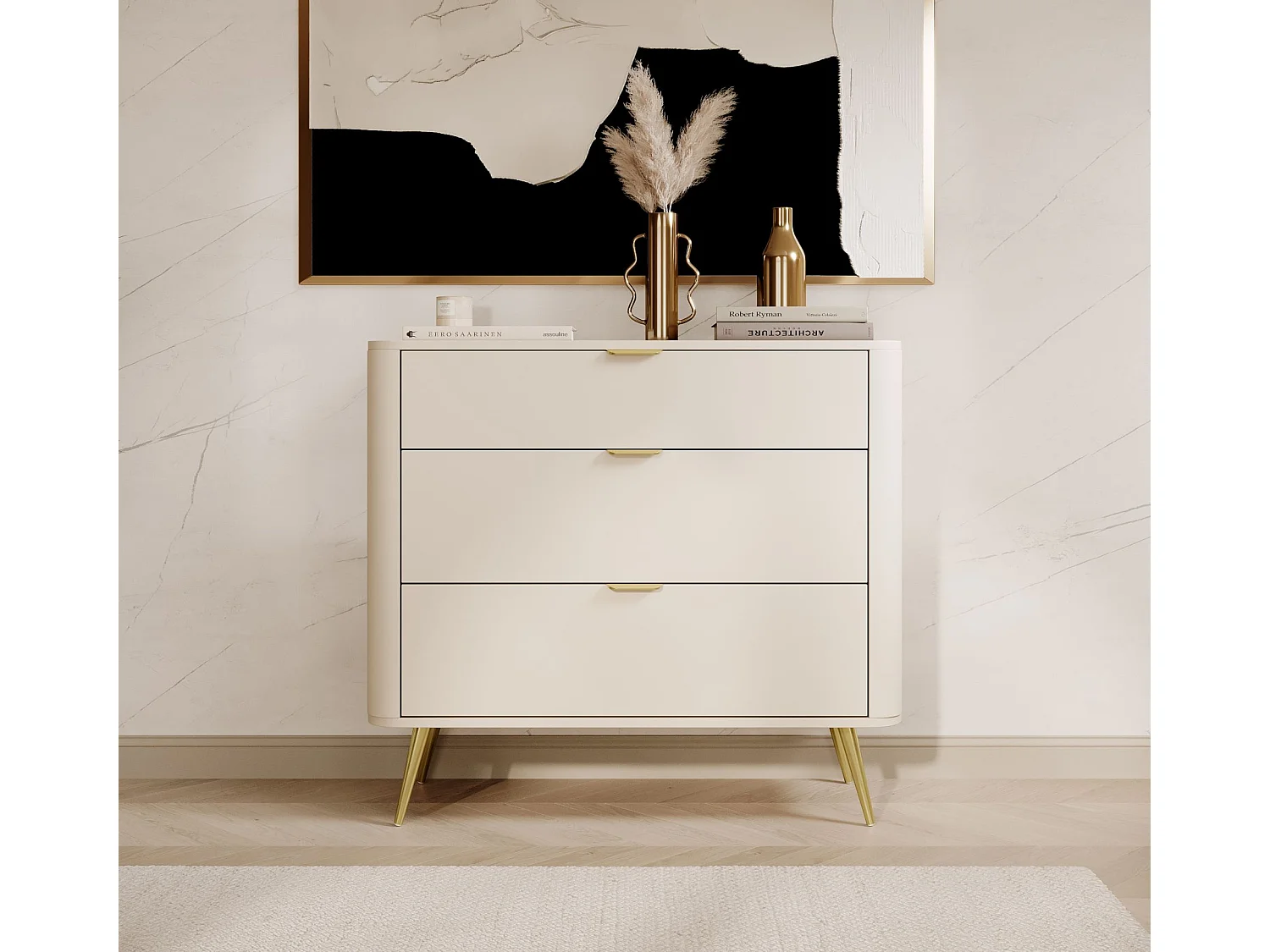 Kommode mit 3 Schubladen - Beige - 92 cm - OVAL