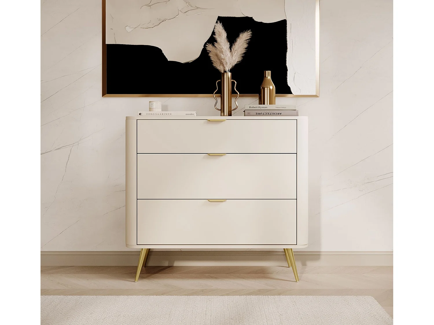Kommode mit 3 Schubladen - Beige - 92 cm - OVAL