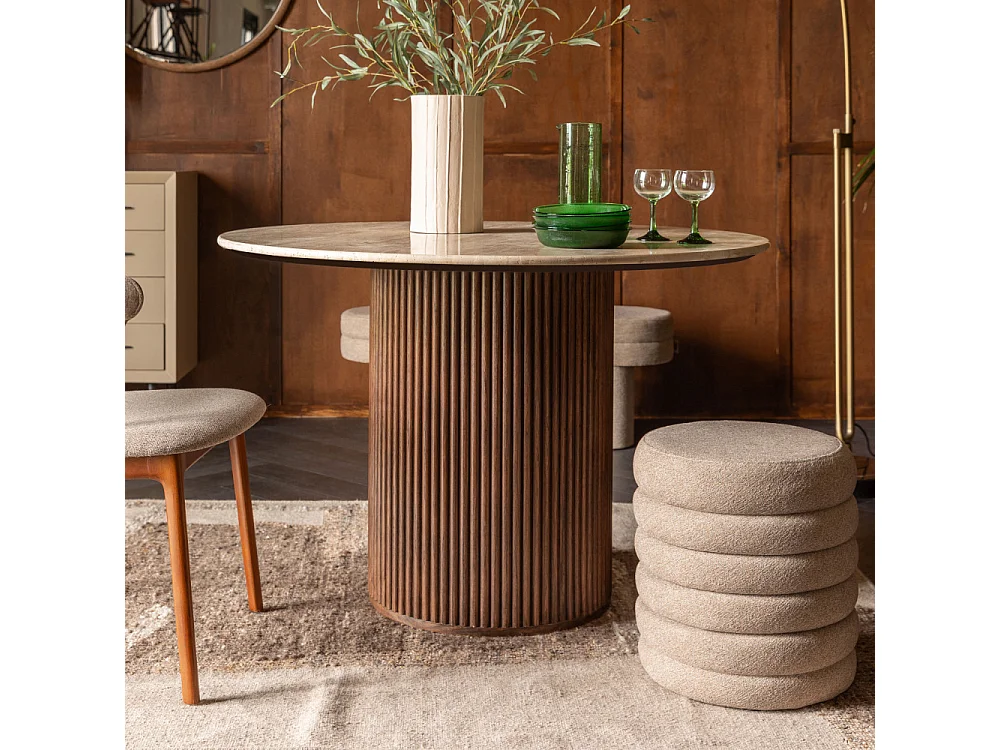 Fern - Pouf rond en tissu ø37cm - Beige