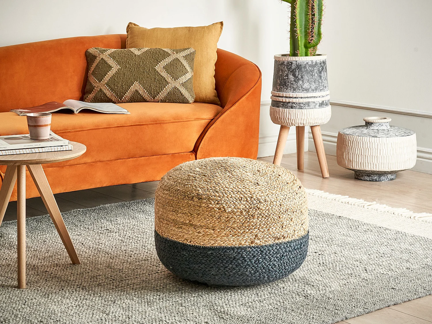 Pouf DUKI Jute Marineblau 50 cm 50 cm 40 cm