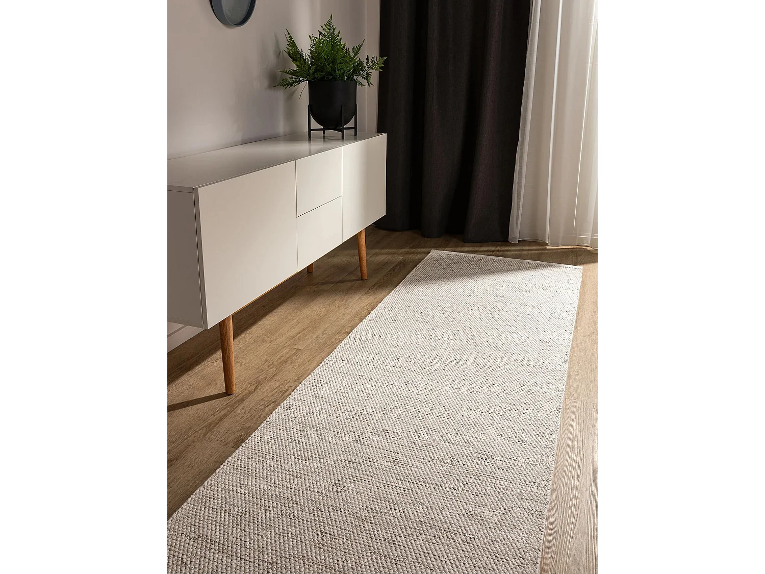 Tapis de couloir en coton tissé main Ron Crème 80x250 cm