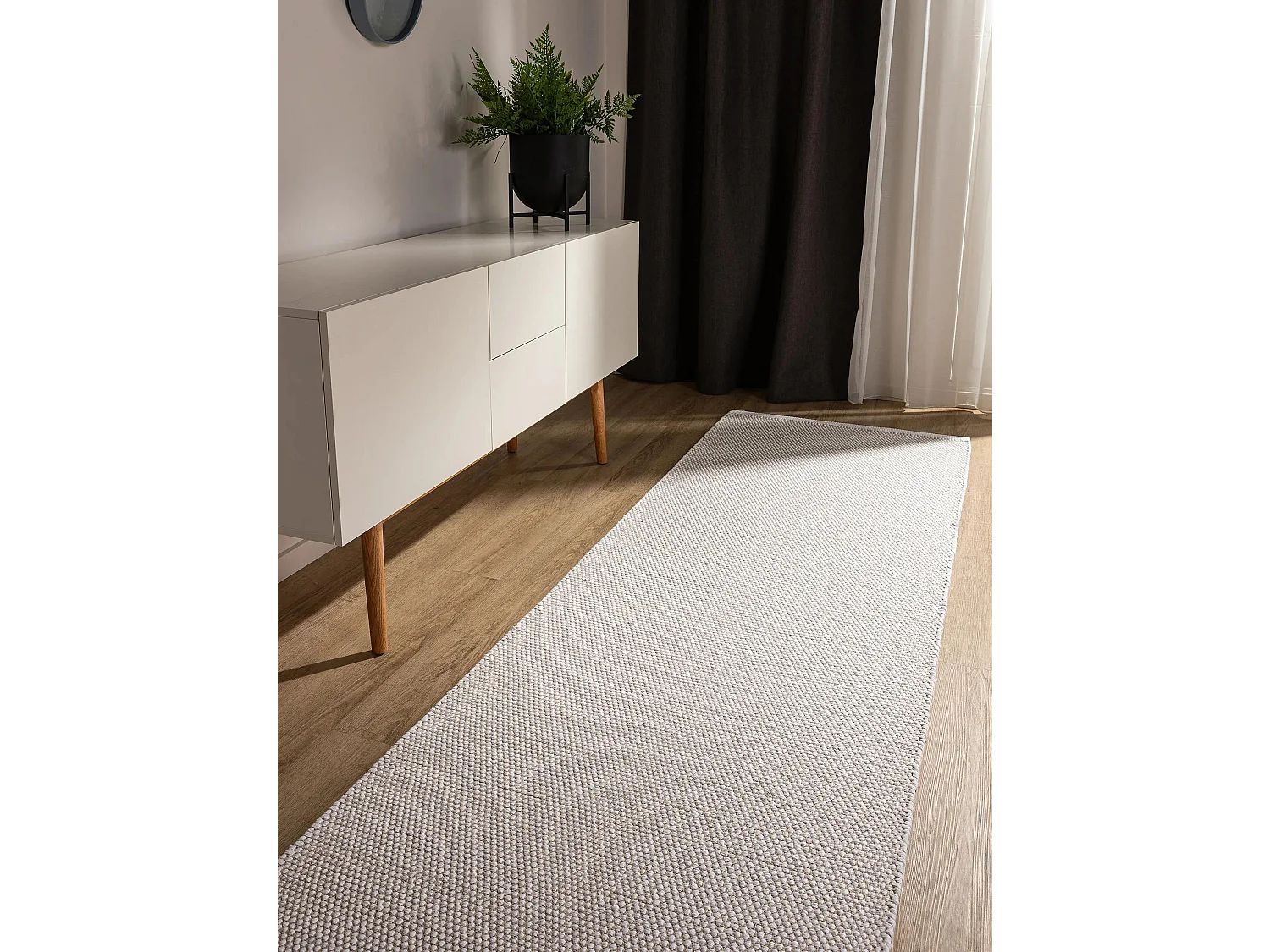Tapis de couloir en coton tissé main Ron Blanc 70x200 cm