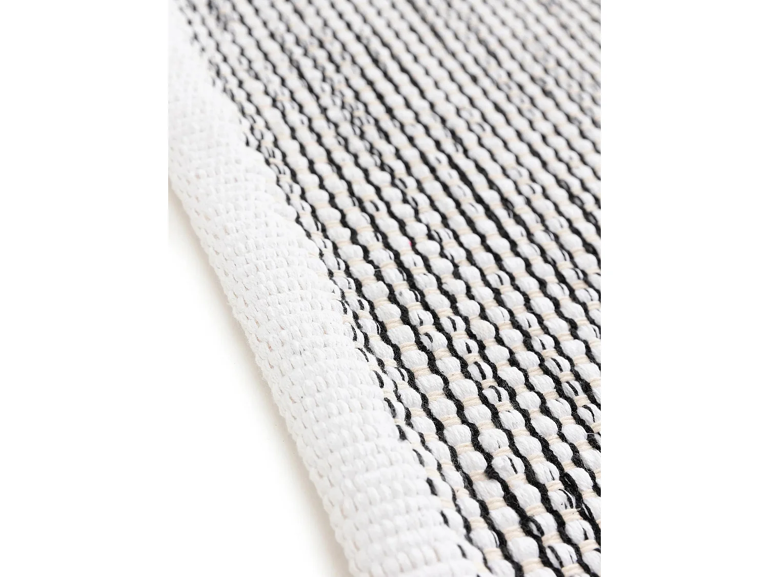 Tapis de couloir en coton tissé main Ron Blanc/Noir 80x250 cm