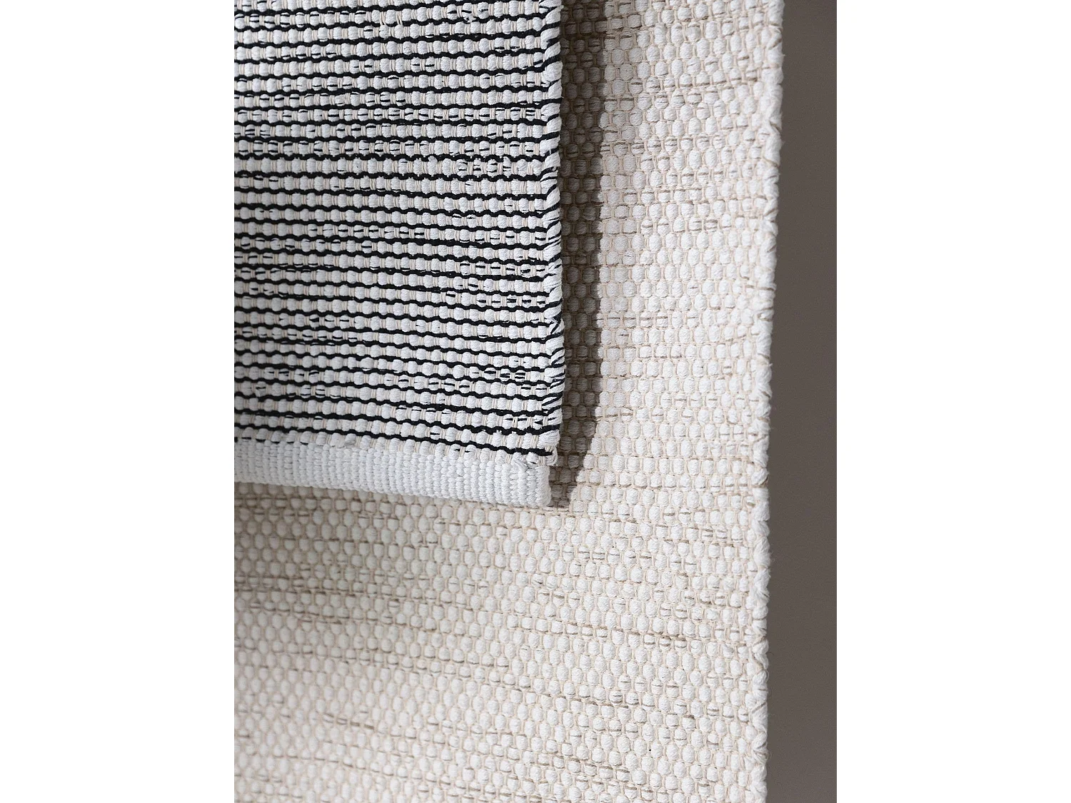 Tapis de couloir en coton tissé main Ron Blanc/Noir 70x200 cm