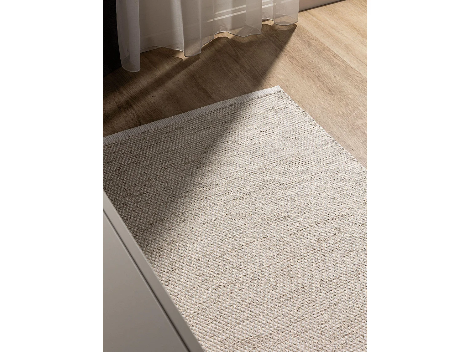 Tapis de couloir en coton tissé main Ron Crème 70x200 cm