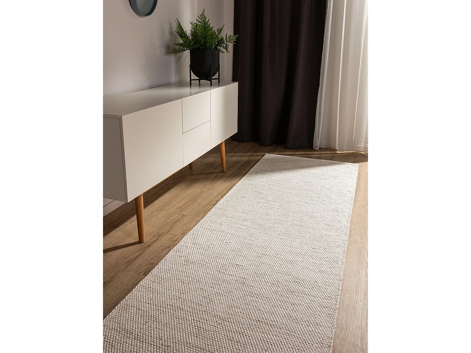 Tapis de couloir en coton tissé main Ron Crème 70x200 cm