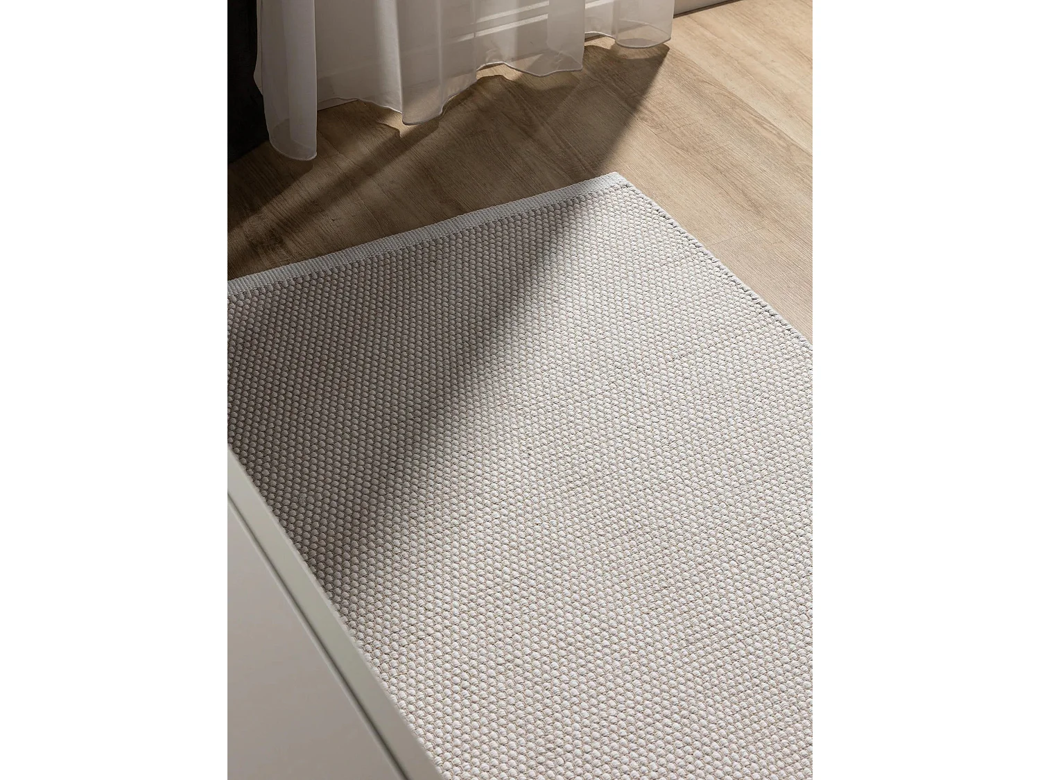 Tapis de couloir en coton tissé main Ron Blanc 80x300 cm