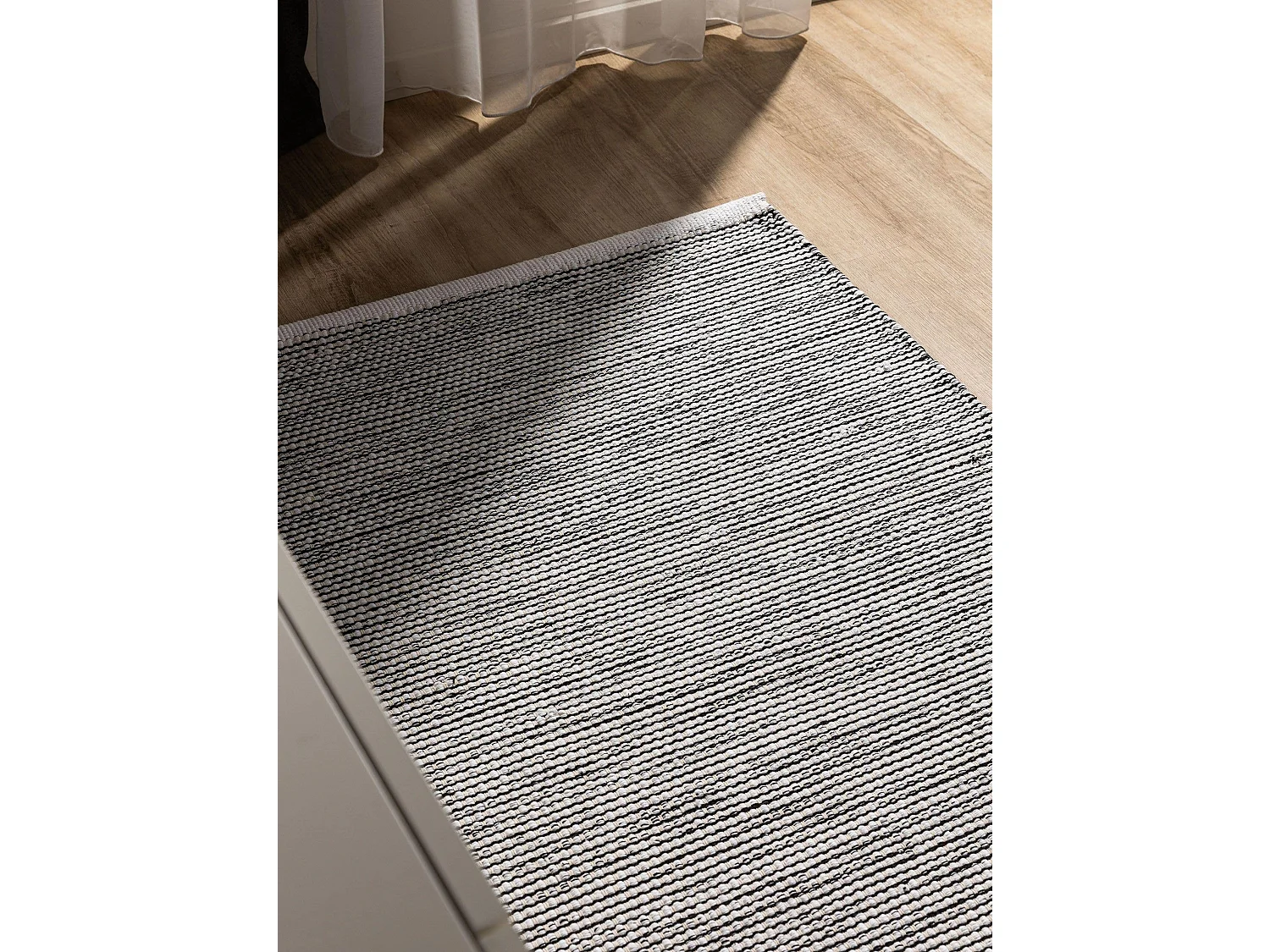 Tapis de couloir en coton tissé main Ron Blanc/Noir 80x300 cm