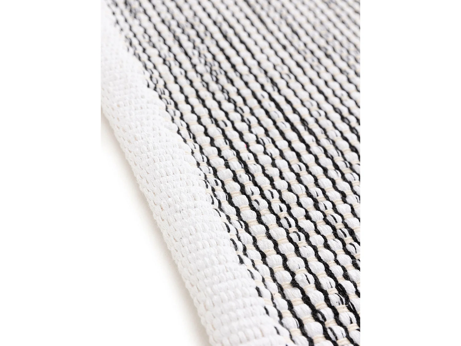 Tapis de couloir en coton tissé main Ron Blanc/Noir 80x300 cm