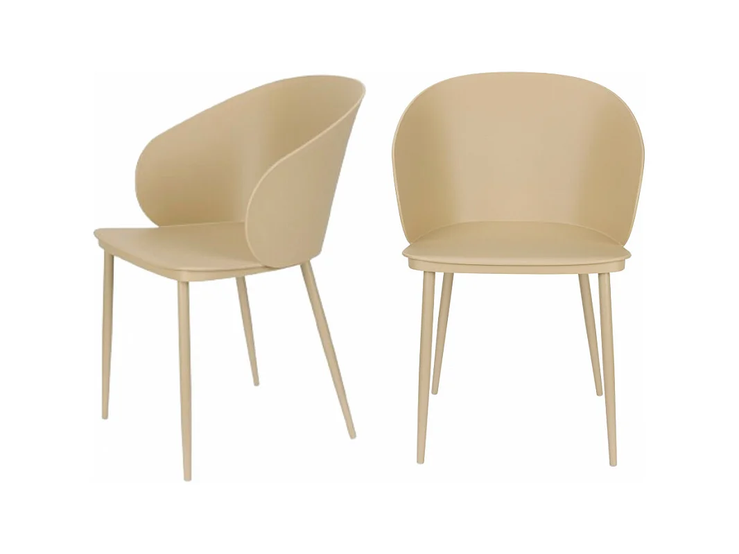 Gigi - Lot de 2 chaises en résine et métal - Beige