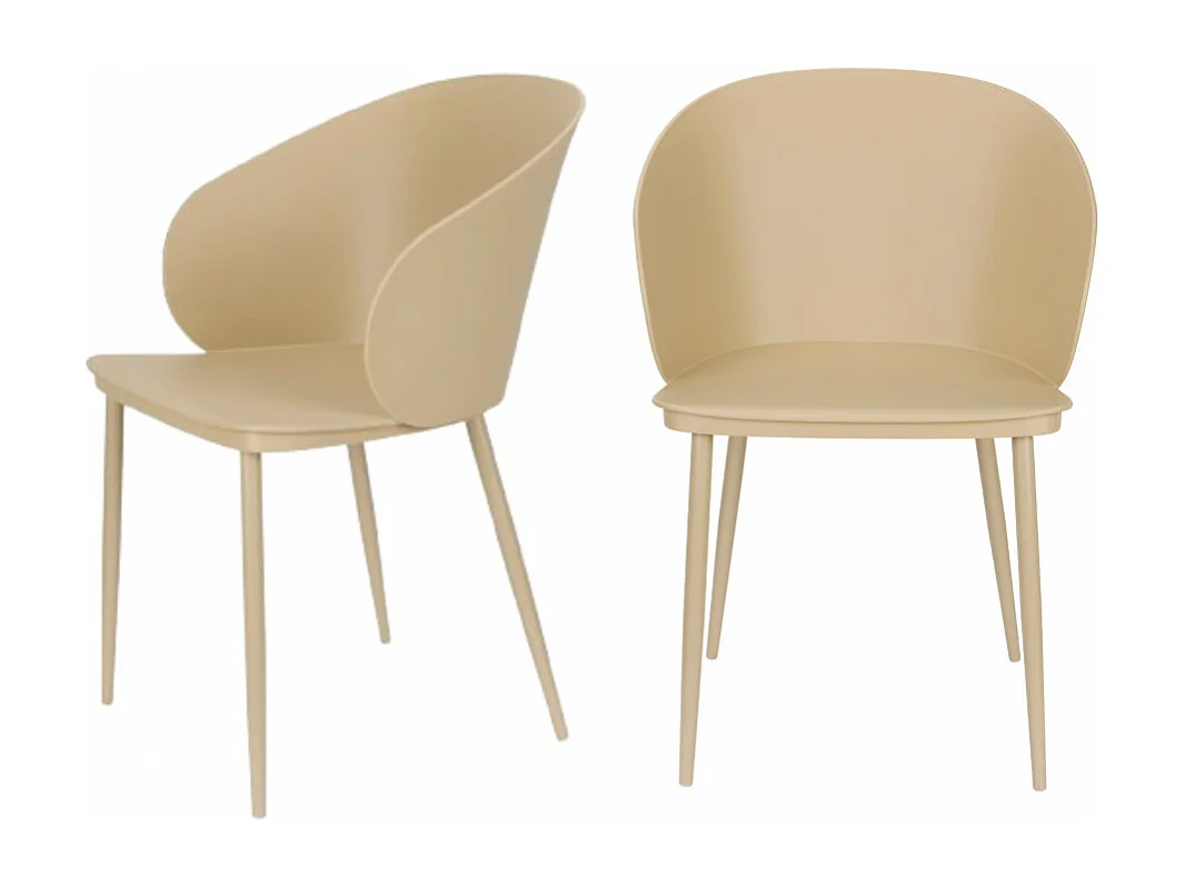 Gigi - Lot de 2 chaises en résine et métal - Beige