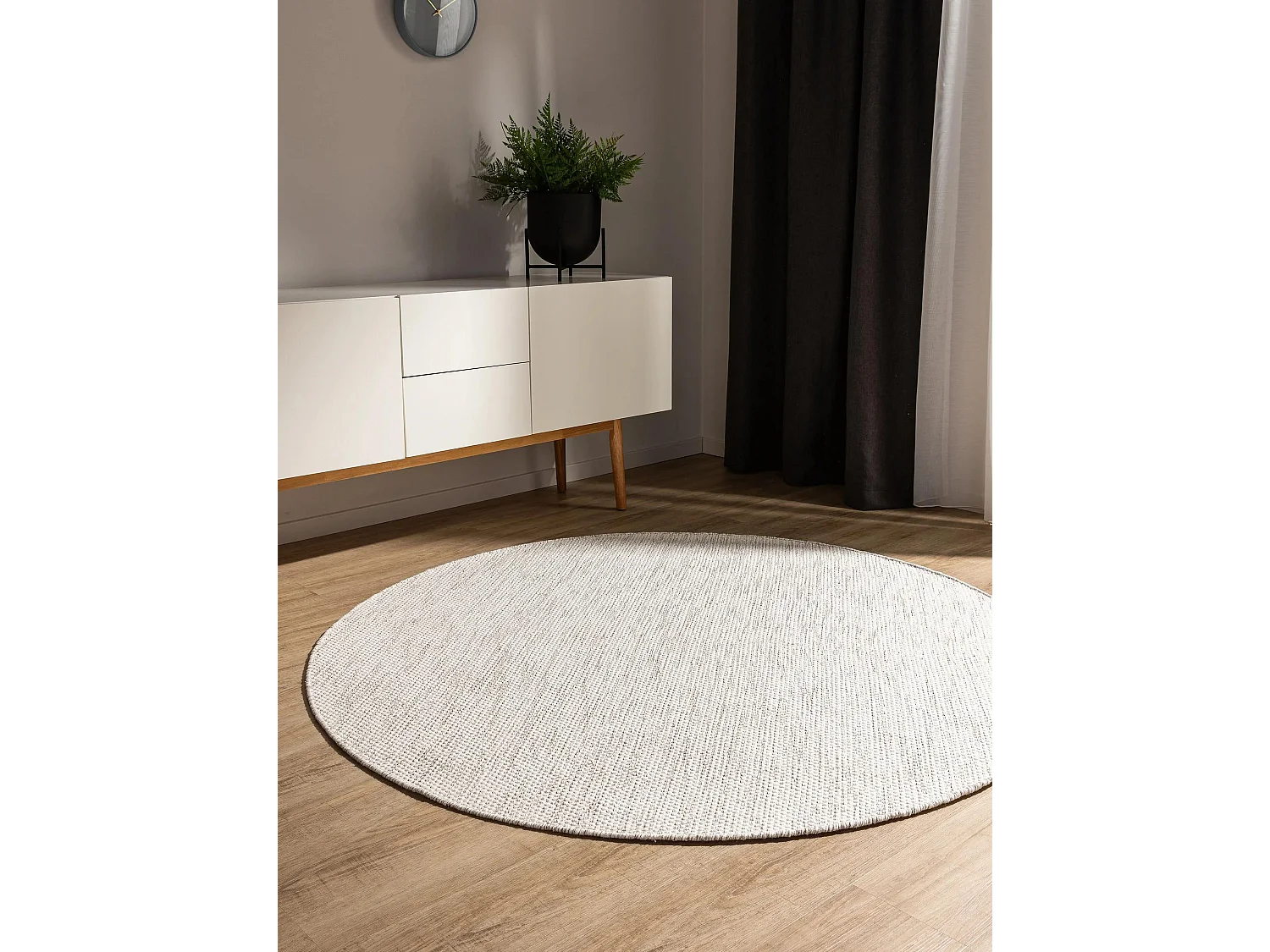 Tapis en coton tissé main Ron Crème ø 200 cm rond