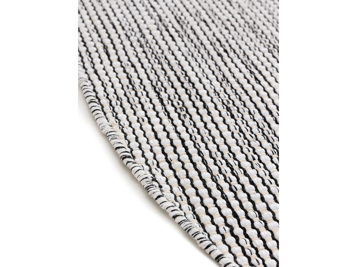 Tapis en coton tissé main Ron Blanc/Noir ø 120cm rond