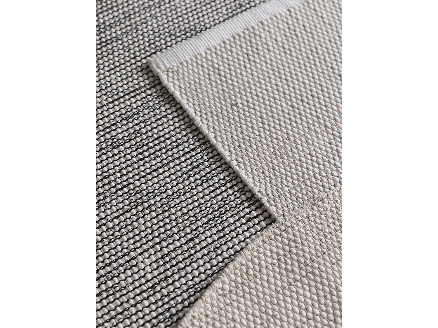 Tapis en coton tissé main Ron Blanc/Noir ø 120cm rond