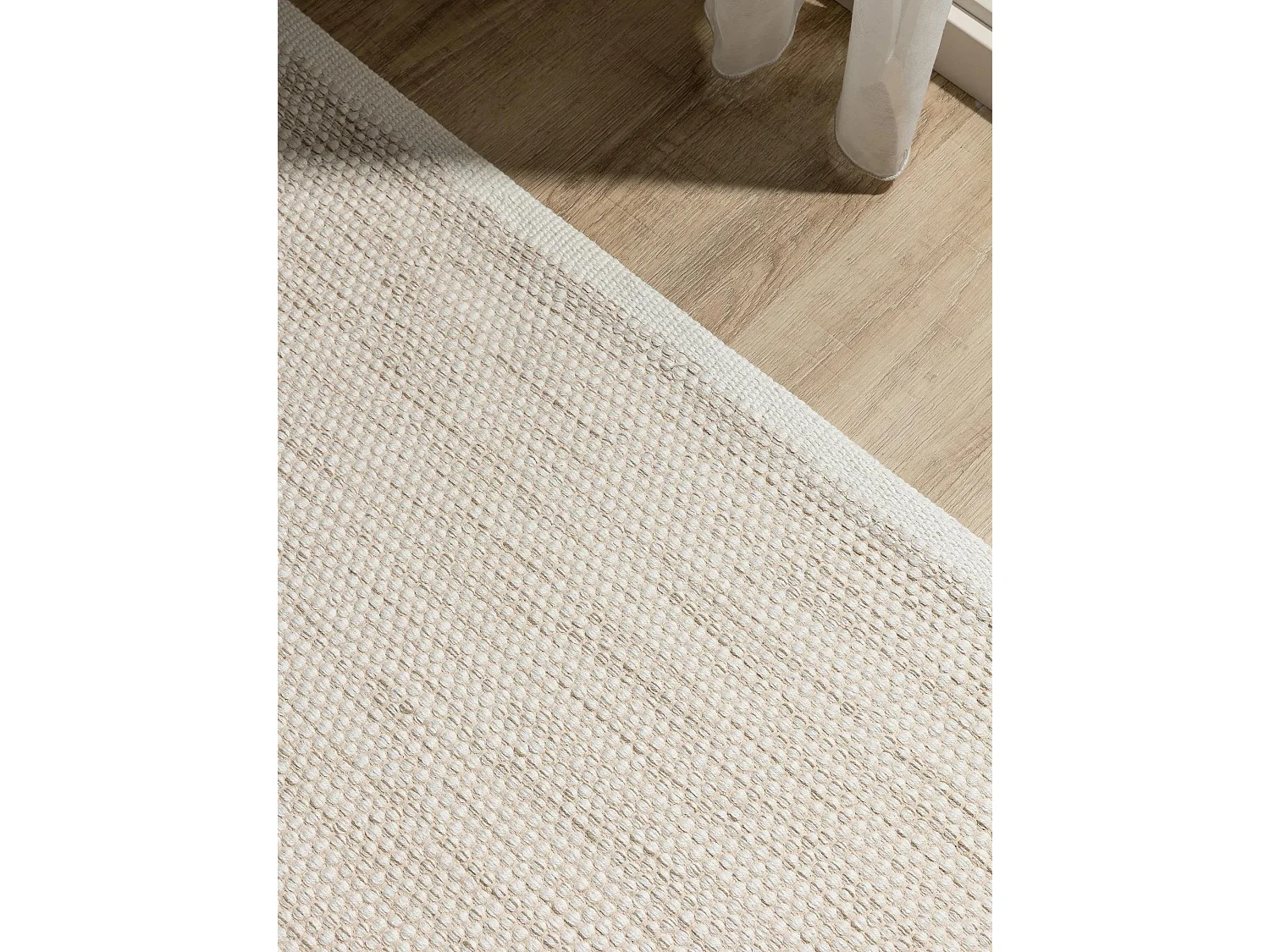 Tapis en coton tissé main Ron Crème 70x140 cm