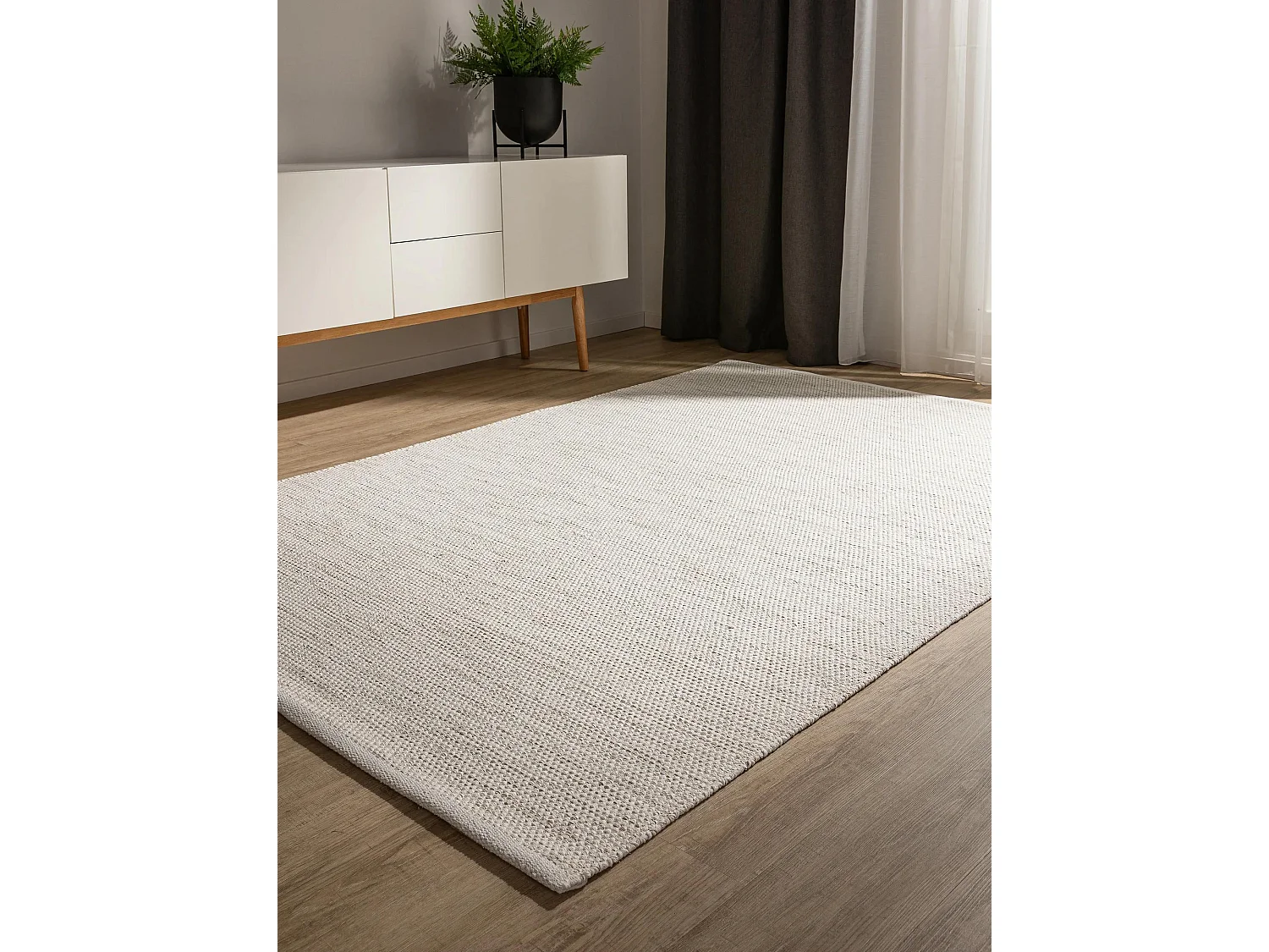 Tapis en coton tissé main Ron Crème 140x200 cm