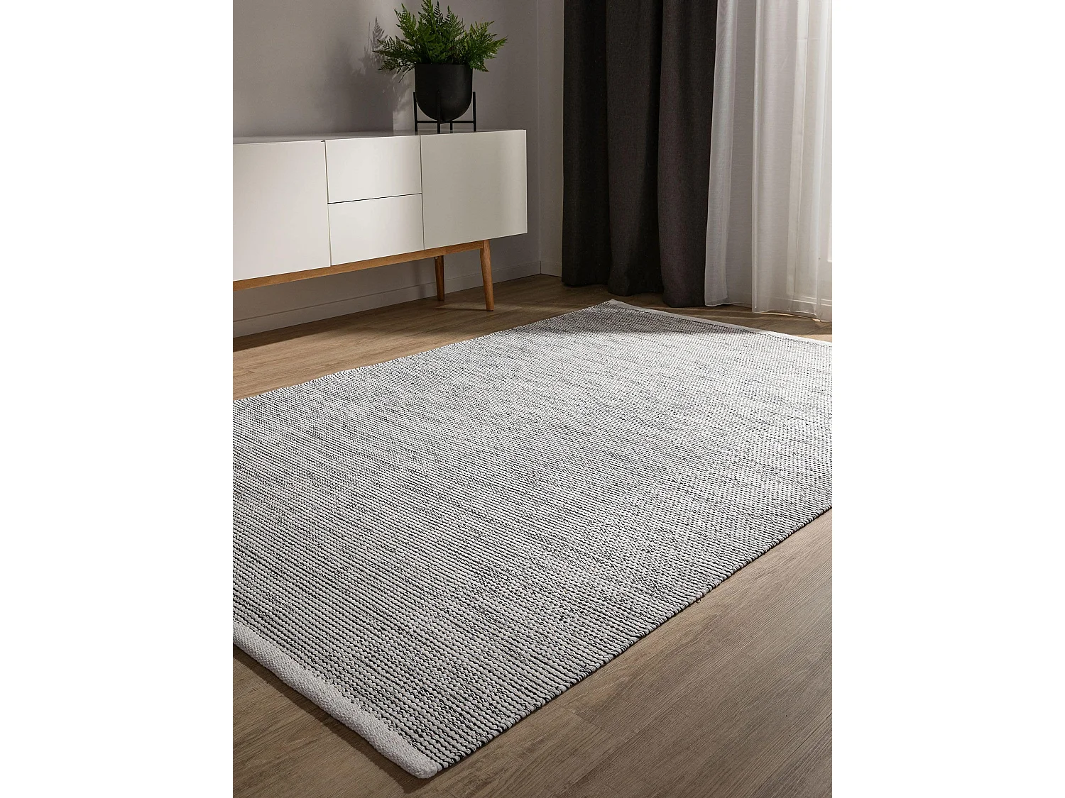 Tapis en coton tissé main Ron Blanc/Noir 70x140 cm
